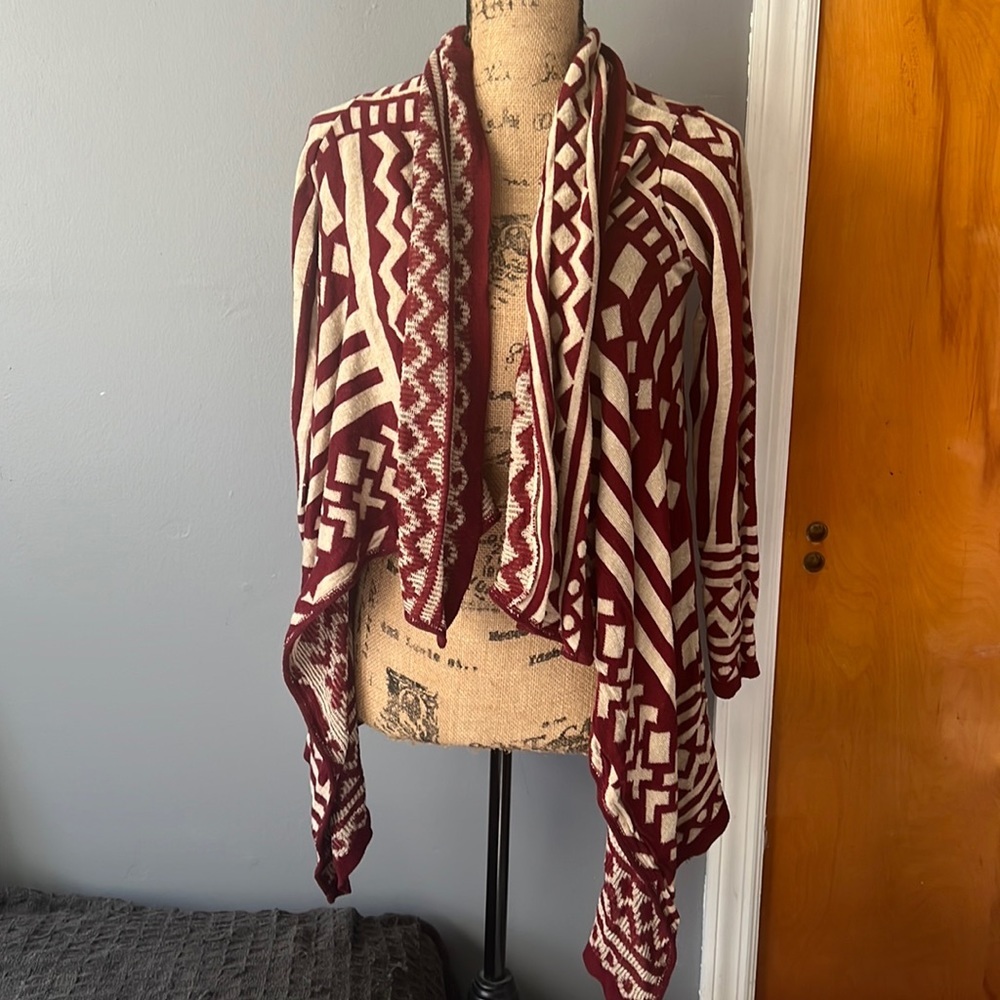Wet Seal Flowy Cardigan Size XS Dark Red & Off White